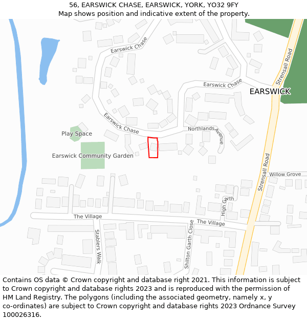 56, EARSWICK CHASE, EARSWICK, YORK, YO32 9FY: Location map and indicative extent of plot