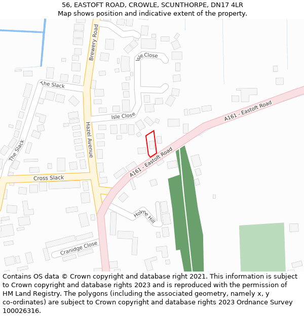 56, EASTOFT ROAD, CROWLE, SCUNTHORPE, DN17 4LR: Location map and indicative extent of plot