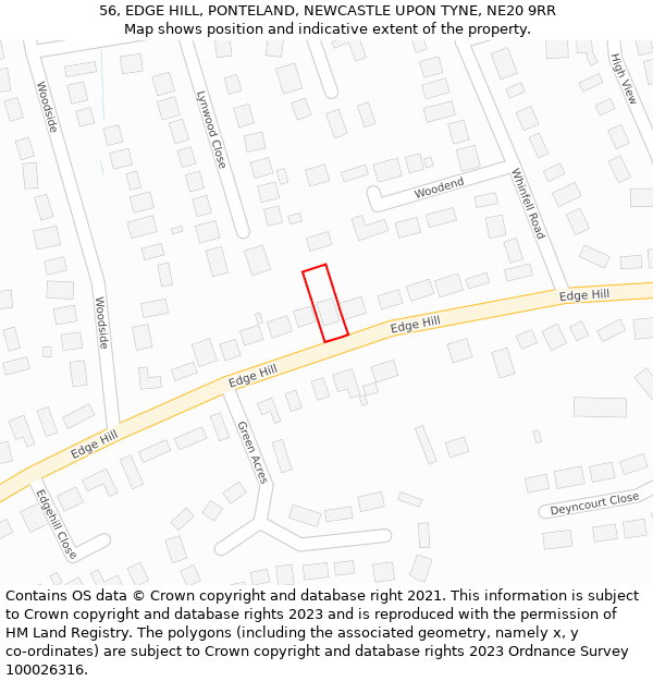 56, EDGE HILL, PONTELAND, NEWCASTLE UPON TYNE, NE20 9RR: Location map and indicative extent of plot