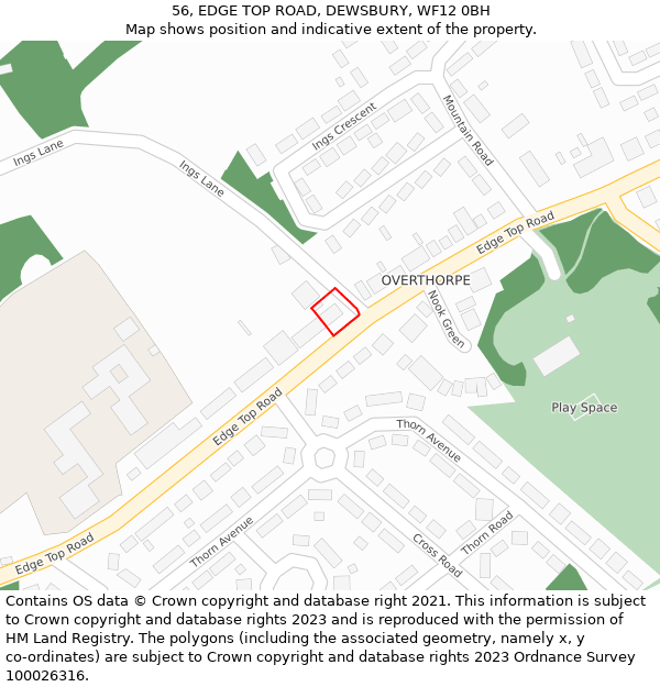 56, EDGE TOP ROAD, DEWSBURY, WF12 0BH: Location map and indicative extent of plot