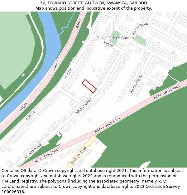 56, EDWARD STREET, ALLTWEN, SWANSEA, SA8 3DD: Location map and indicative extent of plot