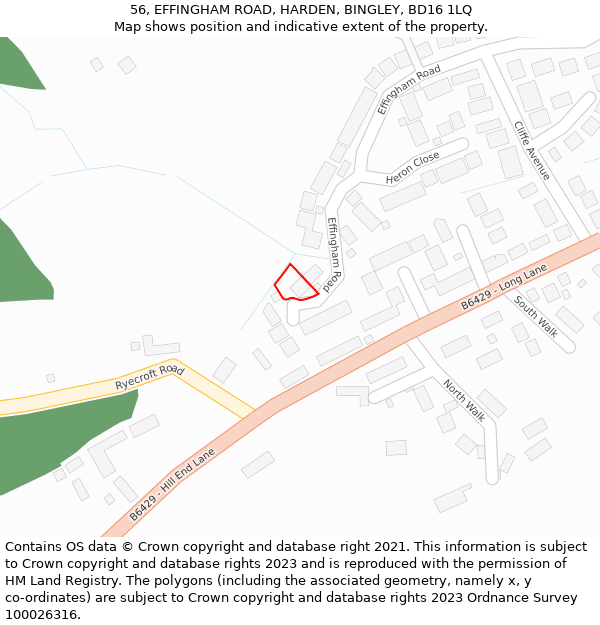 56, EFFINGHAM ROAD, HARDEN, BINGLEY, BD16 1LQ: Location map and indicative extent of plot
