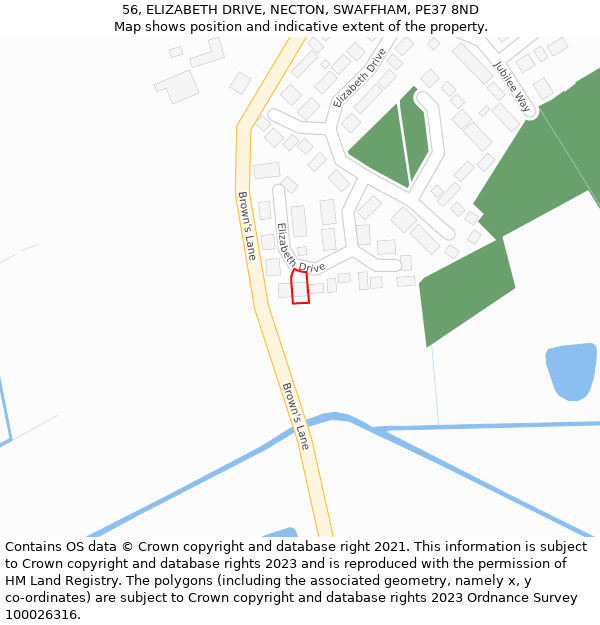 56, ELIZABETH DRIVE, NECTON, SWAFFHAM, PE37 8ND: Location map and indicative extent of plot