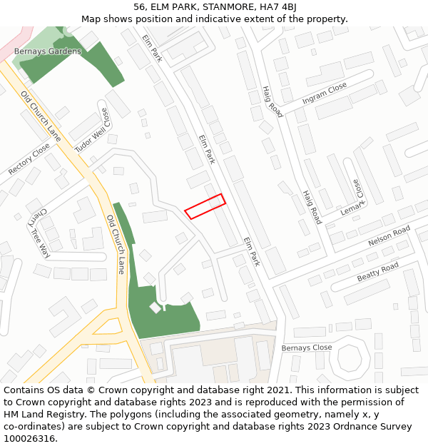 56, ELM PARK, STANMORE, HA7 4BJ: Location map and indicative extent of plot