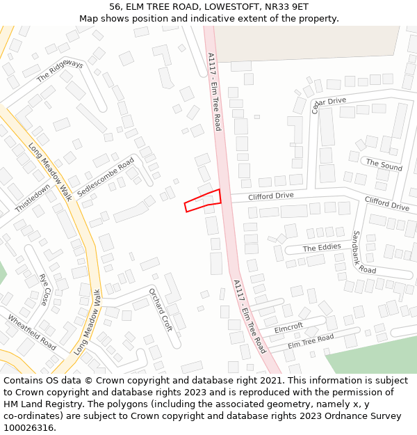 56, ELM TREE ROAD, LOWESTOFT, NR33 9ET: Location map and indicative extent of plot