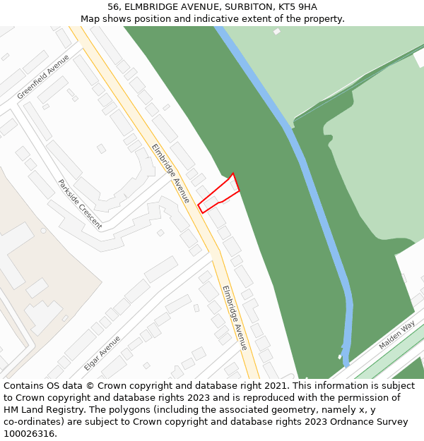 56, ELMBRIDGE AVENUE, SURBITON, KT5 9HA: Location map and indicative extent of plot