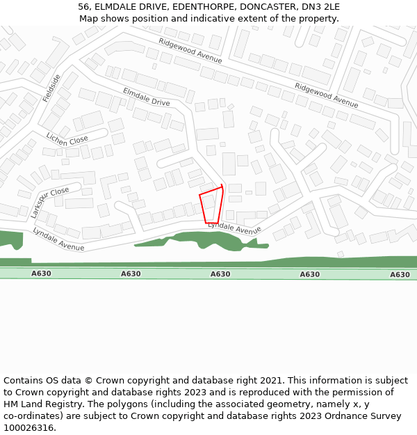 56, ELMDALE DRIVE, EDENTHORPE, DONCASTER, DN3 2LE: Location map and indicative extent of plot