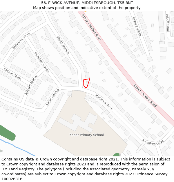 56, ELWICK AVENUE, MIDDLESBROUGH, TS5 8NT: Location map and indicative extent of plot
