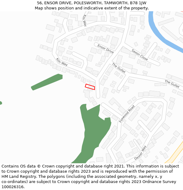 56, ENSOR DRIVE, POLESWORTH, TAMWORTH, B78 1JW: Location map and indicative extent of plot