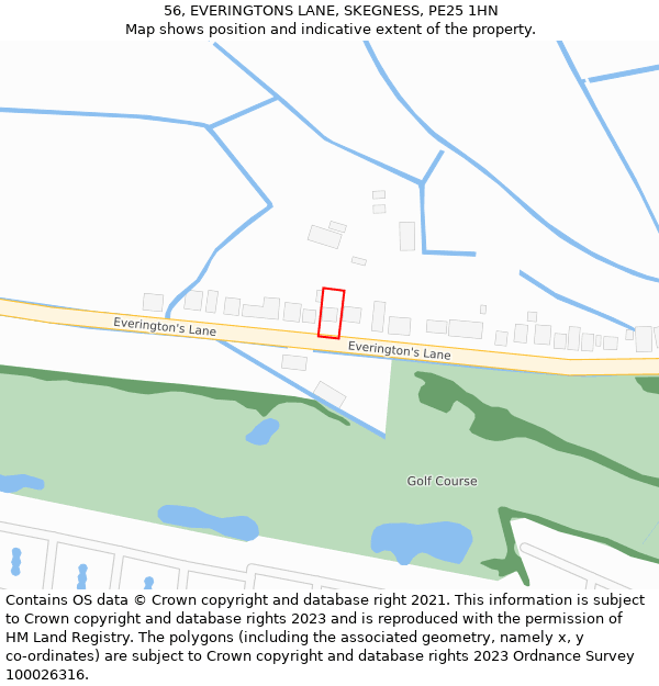 56, EVERINGTONS LANE, SKEGNESS, PE25 1HN: Location map and indicative extent of plot