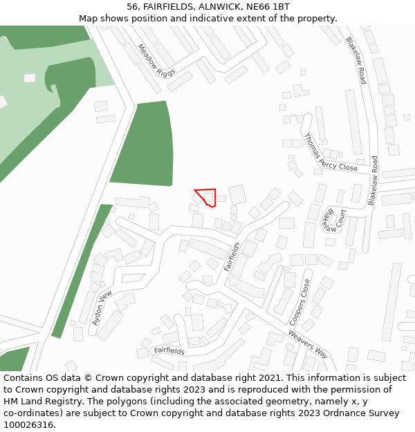 56, FAIRFIELDS, ALNWICK, NE66 1BT: Location map and indicative extent of plot