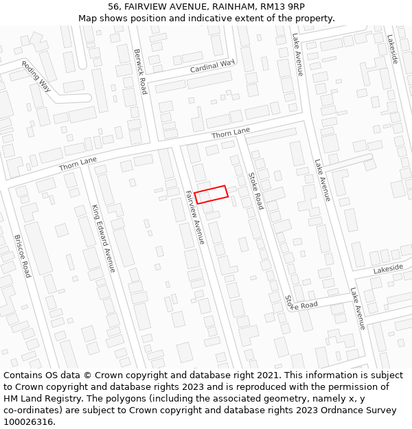 56, FAIRVIEW AVENUE, RAINHAM, RM13 9RP: Location map and indicative extent of plot