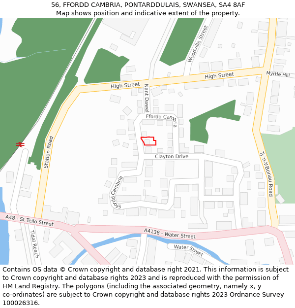 56, FFORDD CAMBRIA, PONTARDDULAIS, SWANSEA, SA4 8AF: Location map and indicative extent of plot