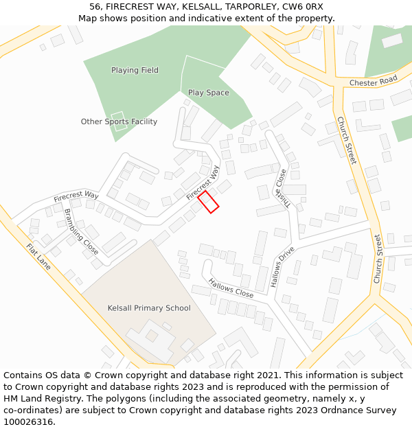 56, FIRECREST WAY, KELSALL, TARPORLEY, CW6 0RX: Location map and indicative extent of plot