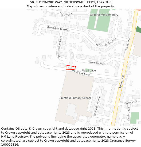 56, FLOSSMORE WAY, GILDERSOME, LEEDS, LS27 7UE: Location map and indicative extent of plot