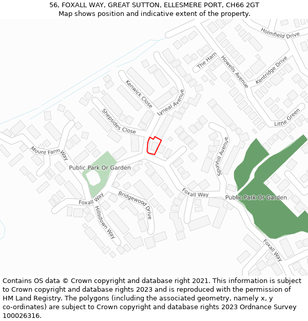 56, FOXALL WAY, GREAT SUTTON, ELLESMERE PORT, CH66 2GT: Location map and indicative extent of plot