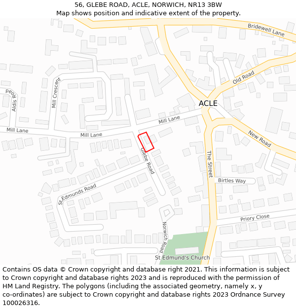 56, GLEBE ROAD, ACLE, NORWICH, NR13 3BW: Location map and indicative extent of plot