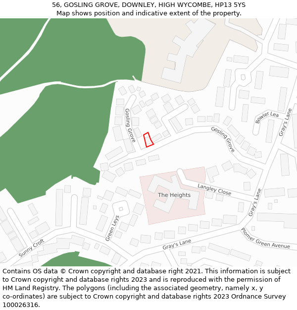 56, GOSLING GROVE, DOWNLEY, HIGH WYCOMBE, HP13 5YS: Location map and indicative extent of plot