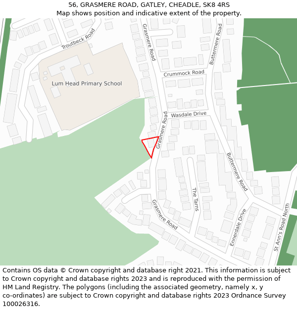 56, GRASMERE ROAD, GATLEY, CHEADLE, SK8 4RS: Location map and indicative extent of plot