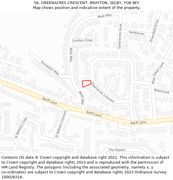 56, GREENACRES CRESCENT, BRAYTON, SELBY, YO8 9EY: Location map and indicative extent of plot