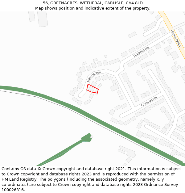 56, GREENACRES, WETHERAL, CARLISLE, CA4 8LD: Location map and indicative extent of plot