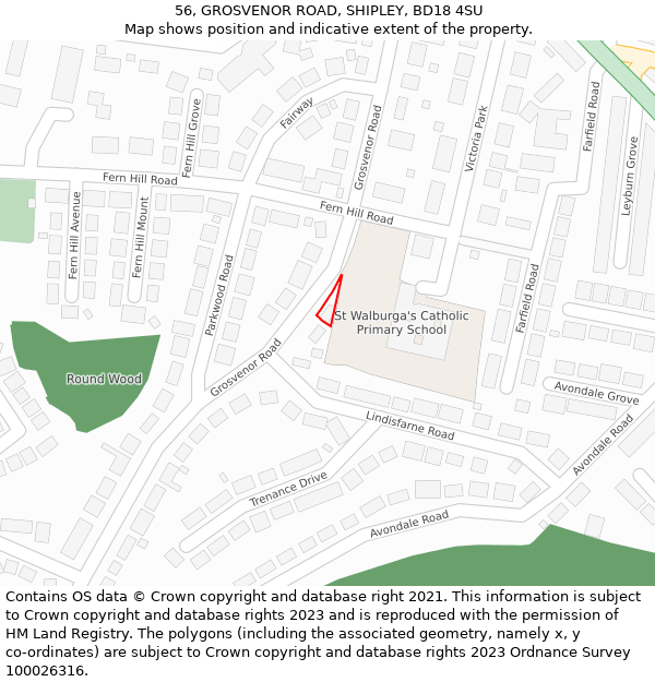 56, GROSVENOR ROAD, SHIPLEY, BD18 4SU: Location map and indicative extent of plot