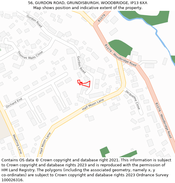 56, GURDON ROAD, GRUNDISBURGH, WOODBRIDGE, IP13 6XA: Location map and indicative extent of plot