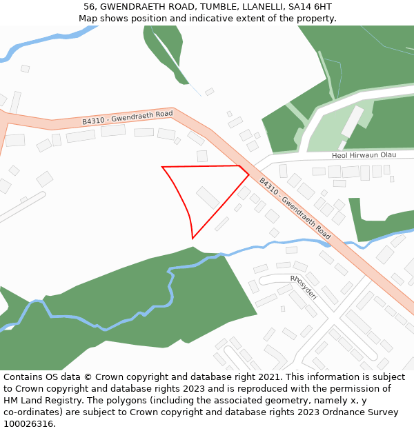 56, GWENDRAETH ROAD, TUMBLE, LLANELLI, SA14 6HT: Location map and indicative extent of plot