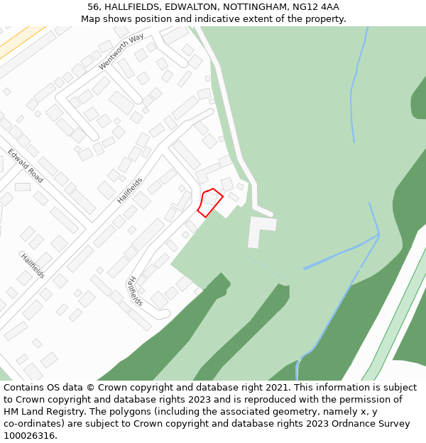 56, HALLFIELDS, EDWALTON, NOTTINGHAM, NG12 4AA: Location map and indicative extent of plot