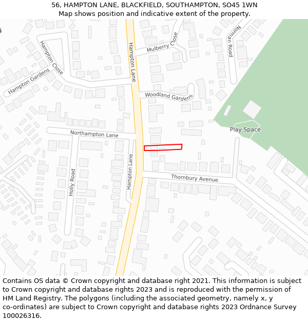 56, HAMPTON LANE, BLACKFIELD, SOUTHAMPTON, SO45 1WN: Location map and indicative extent of plot