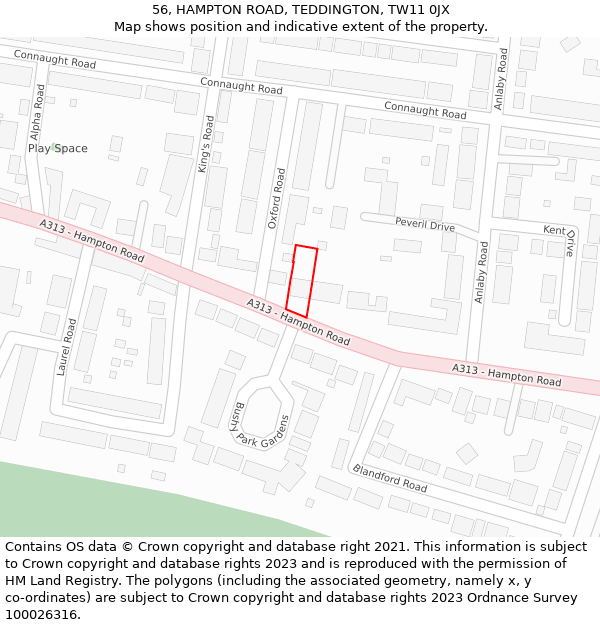 56, HAMPTON ROAD, TEDDINGTON, TW11 0JX: Location map and indicative extent of plot