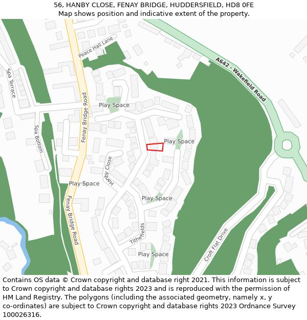 56, HANBY CLOSE, FENAY BRIDGE, HUDDERSFIELD, HD8 0FE: Location map and indicative extent of plot