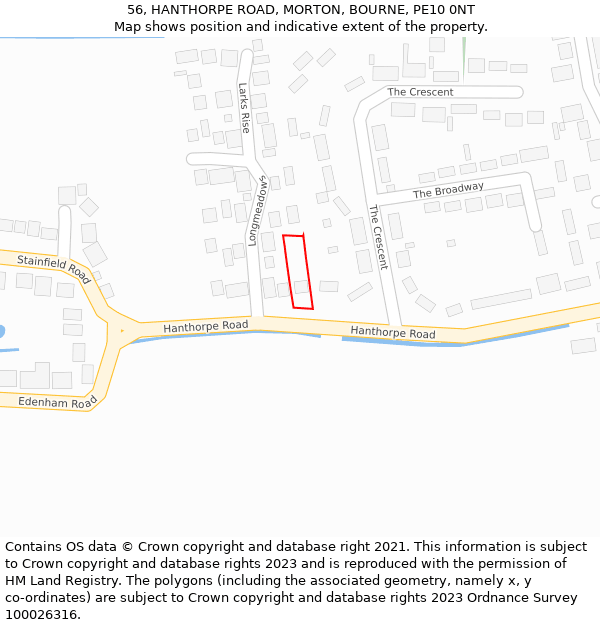 56, HANTHORPE ROAD, MORTON, BOURNE, PE10 0NT: Location map and indicative extent of plot