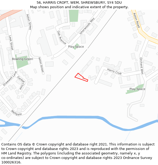 56, HARRIS CROFT, WEM, SHREWSBURY, SY4 5DU: Location map and indicative extent of plot