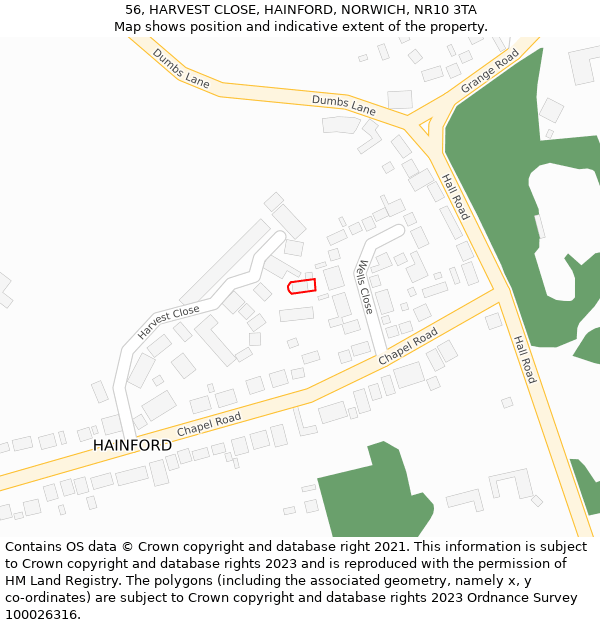 56, HARVEST CLOSE, HAINFORD, NORWICH, NR10 3TA: Location map and indicative extent of plot