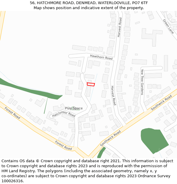 56, HATCHMORE ROAD, DENMEAD, WATERLOOVILLE, PO7 6TF: Location map and indicative extent of plot