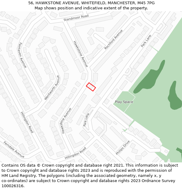 56, HAWKSTONE AVENUE, WHITEFIELD, MANCHESTER, M45 7PG: Location map and indicative extent of plot
