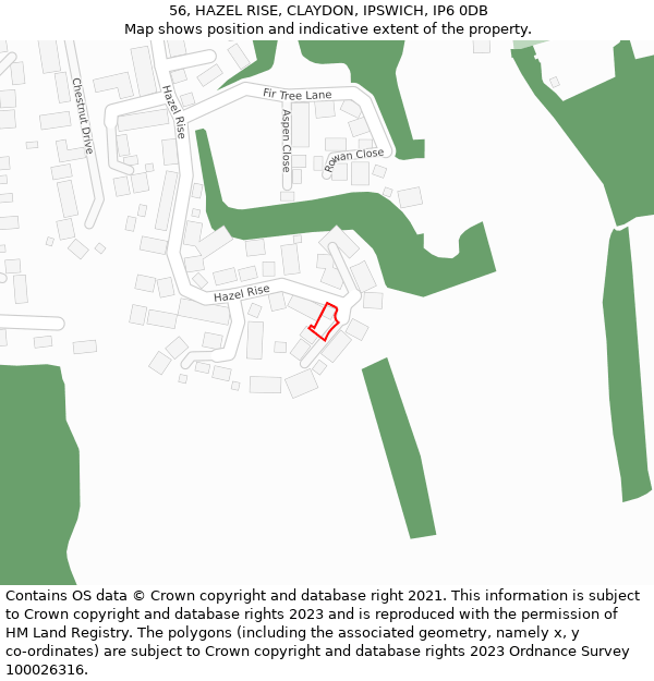 56, HAZEL RISE, CLAYDON, IPSWICH, IP6 0DB: Location map and indicative extent of plot