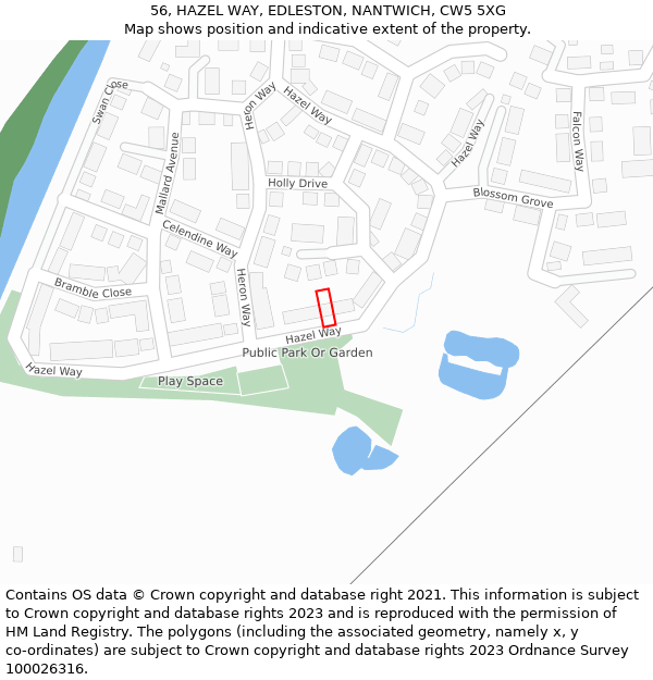 56, HAZEL WAY, EDLESTON, NANTWICH, CW5 5XG: Location map and indicative extent of plot