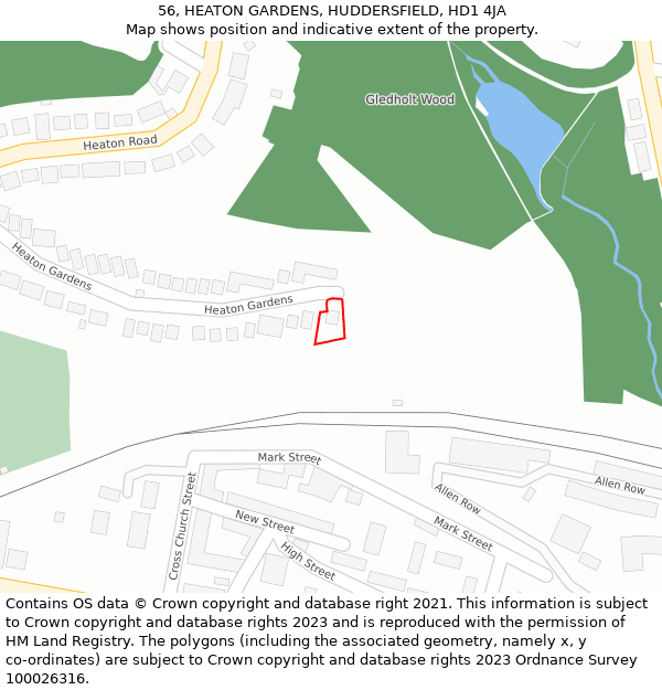 56, HEATON GARDENS, HUDDERSFIELD, HD1 4JA: Location map and indicative extent of plot