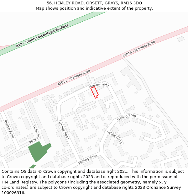 56, HEMLEY ROAD, ORSETT, GRAYS, RM16 3DQ: Location map and indicative extent of plot