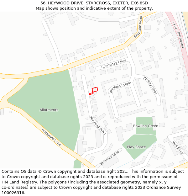 56, HEYWOOD DRIVE, STARCROSS, EXETER, EX6 8SD: Location map and indicative extent of plot