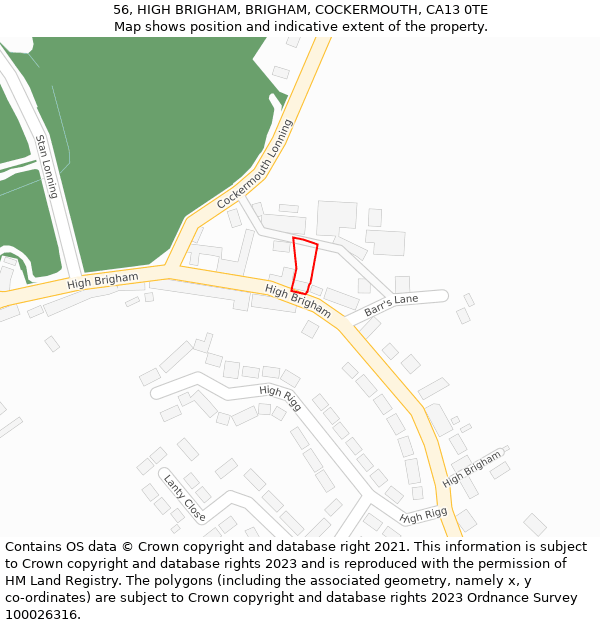 56, HIGH BRIGHAM, BRIGHAM, COCKERMOUTH, CA13 0TE: Location map and indicative extent of plot