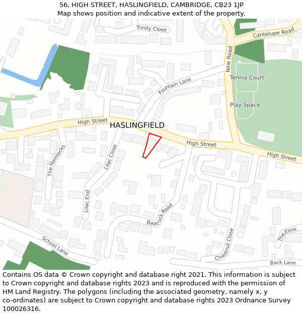 56, HIGH STREET, HASLINGFIELD, CAMBRIDGE, CB23 1JP: Location map and indicative extent of plot