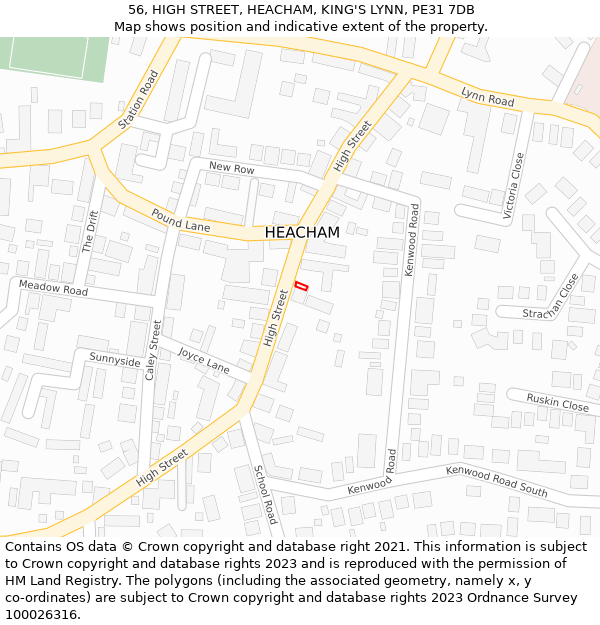 56, HIGH STREET, HEACHAM, KING'S LYNN, PE31 7DB: Location map and indicative extent of plot