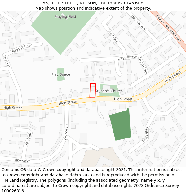 56, HIGH STREET, NELSON, TREHARRIS, CF46 6HA: Location map and indicative extent of plot