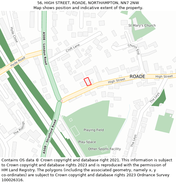 56, HIGH STREET, ROADE, NORTHAMPTON, NN7 2NW: Location map and indicative extent of plot
