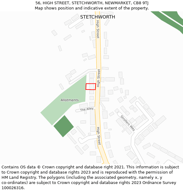 56, HIGH STREET, STETCHWORTH, NEWMARKET, CB8 9TJ: Location map and indicative extent of plot