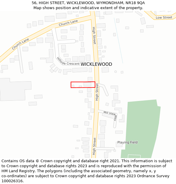 56, HIGH STREET, WICKLEWOOD, WYMONDHAM, NR18 9QA: Location map and indicative extent of plot