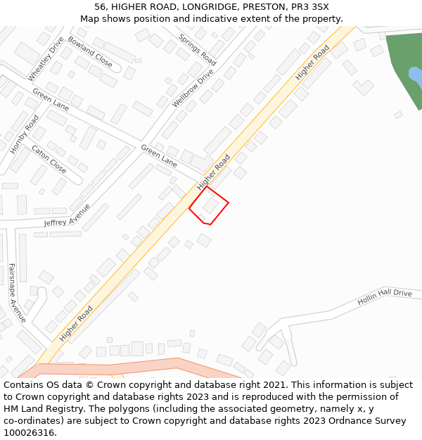 56, HIGHER ROAD, LONGRIDGE, PRESTON, PR3 3SX: Location map and indicative extent of plot